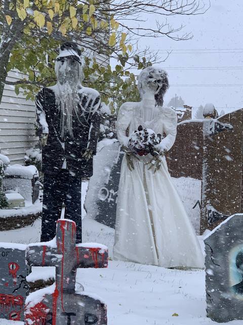 Building and setting up the Holiday Habits cemetery display during the 2022 season