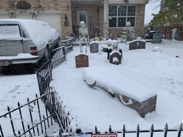 Building and setting up the Holiday Habits cemetery display during the 2022 season